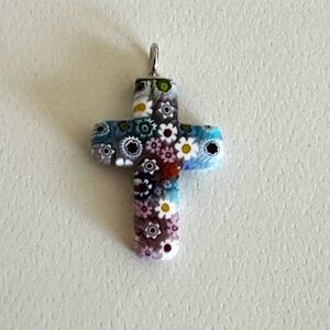 Colorful Millefiori Murano Glass Cross Pendant
